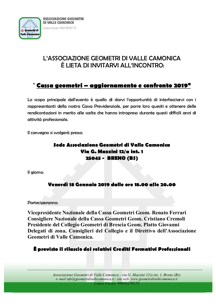 venerdì 13 gennaio 2019: Cassa geometri aggiornamento a confronto