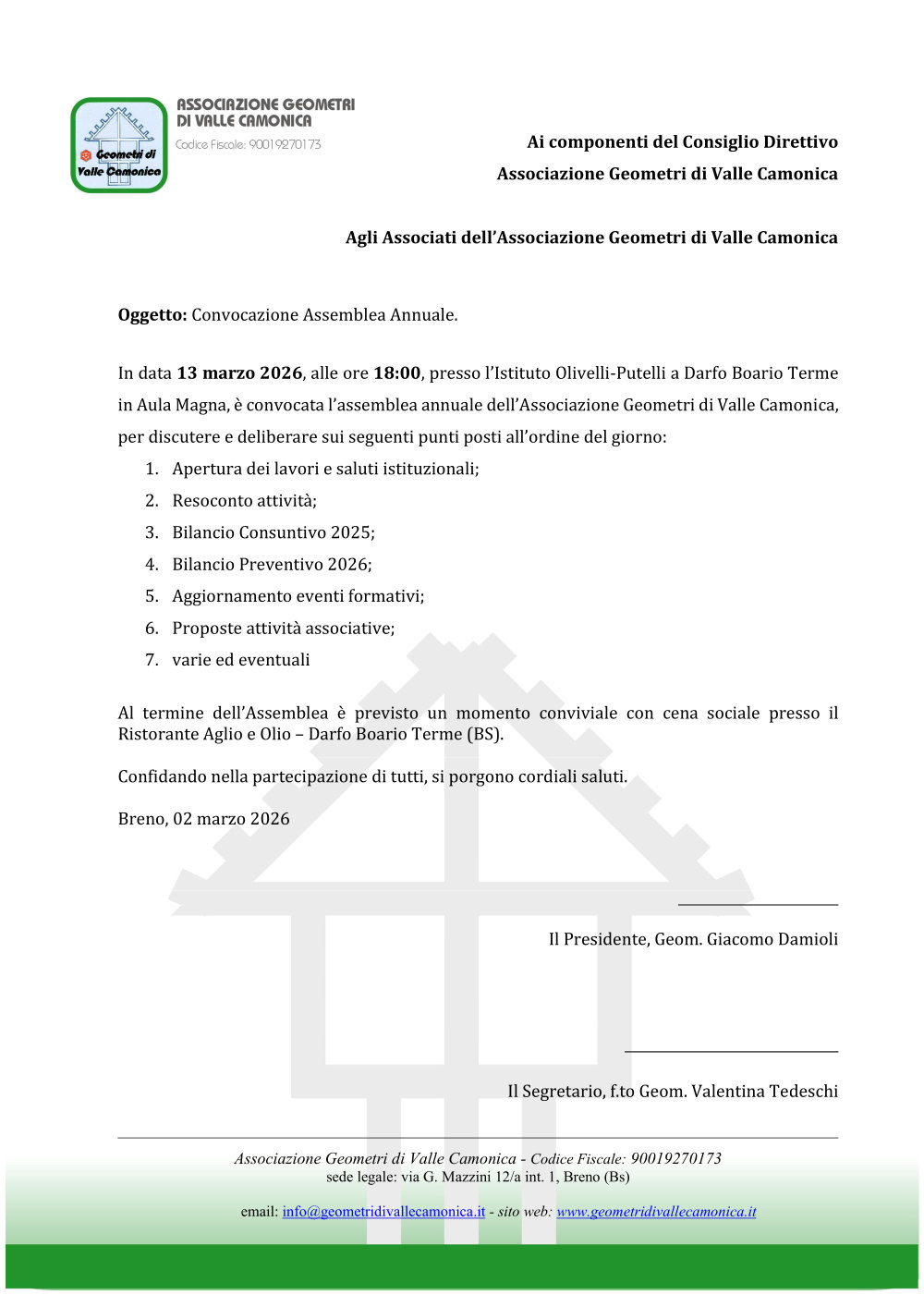 13 marzo 2026 ore 18.00: Assemblea dei soci